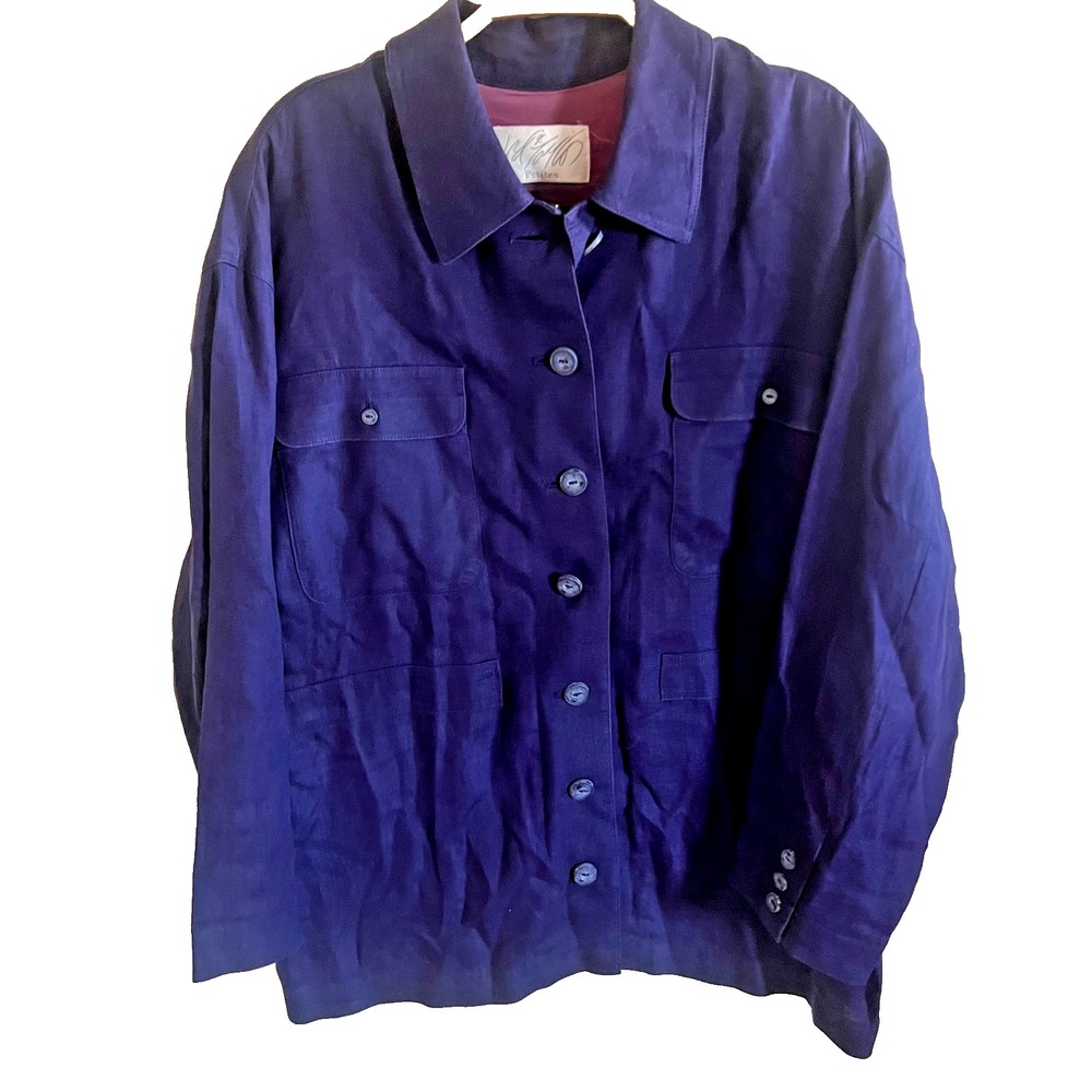 VTG Lord and‎ Taylor Blazer Womens 12 Purple 100% Linen Button Long Jacket